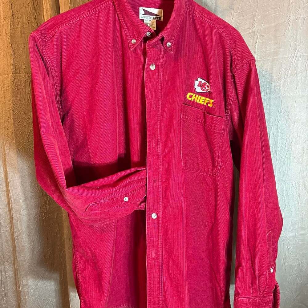 Pro Elite Kansas City Chiefs Corduroy Button-Up Shirt Size M Red